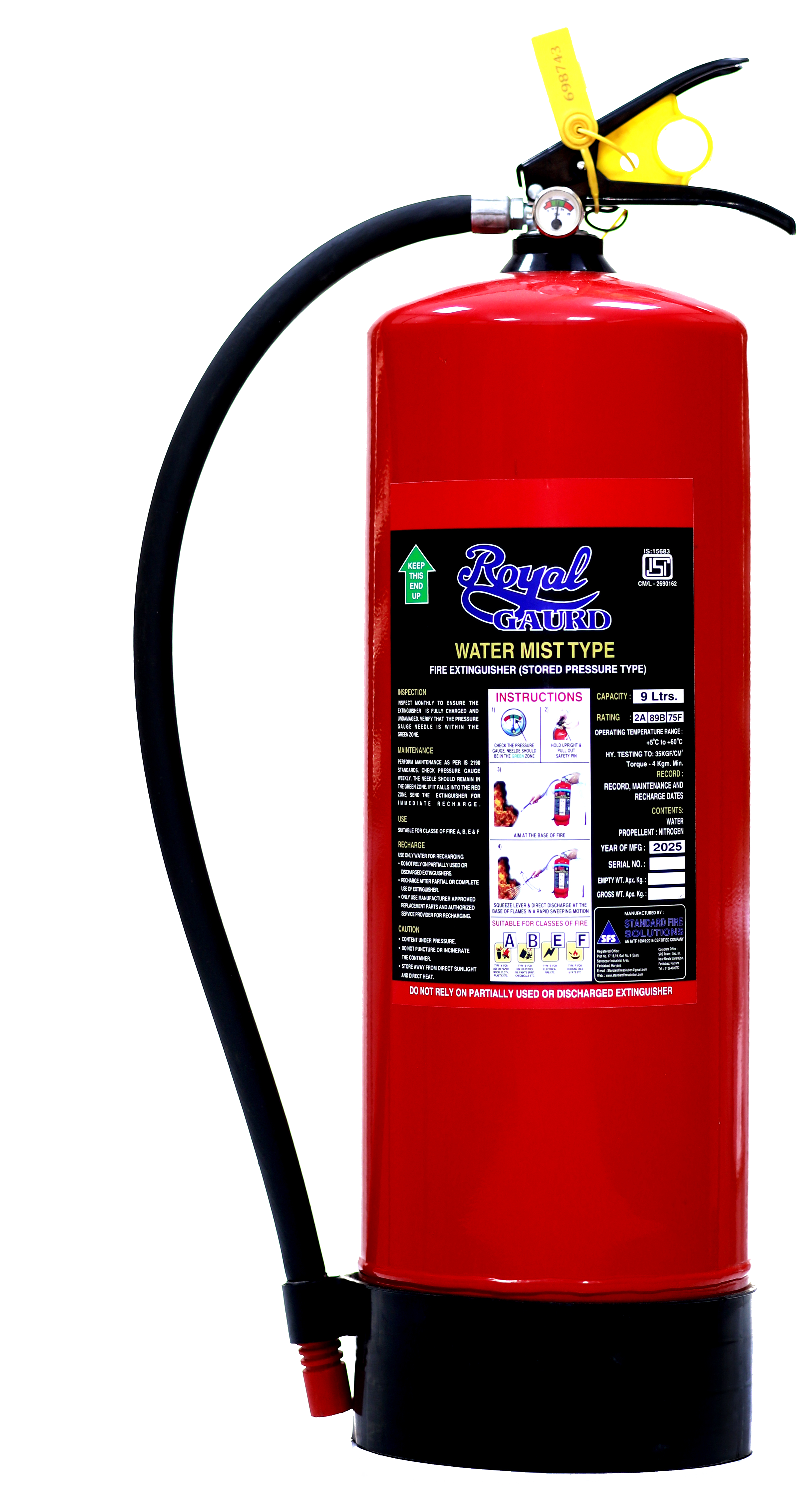 9 Ltr Water Mist Fire Extinguisher